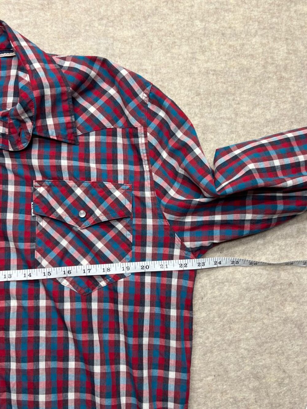 Levi's Modern Western Pearl Snap Red Plaid Button Down Men's Shirt XXL - Picture 7 of 8